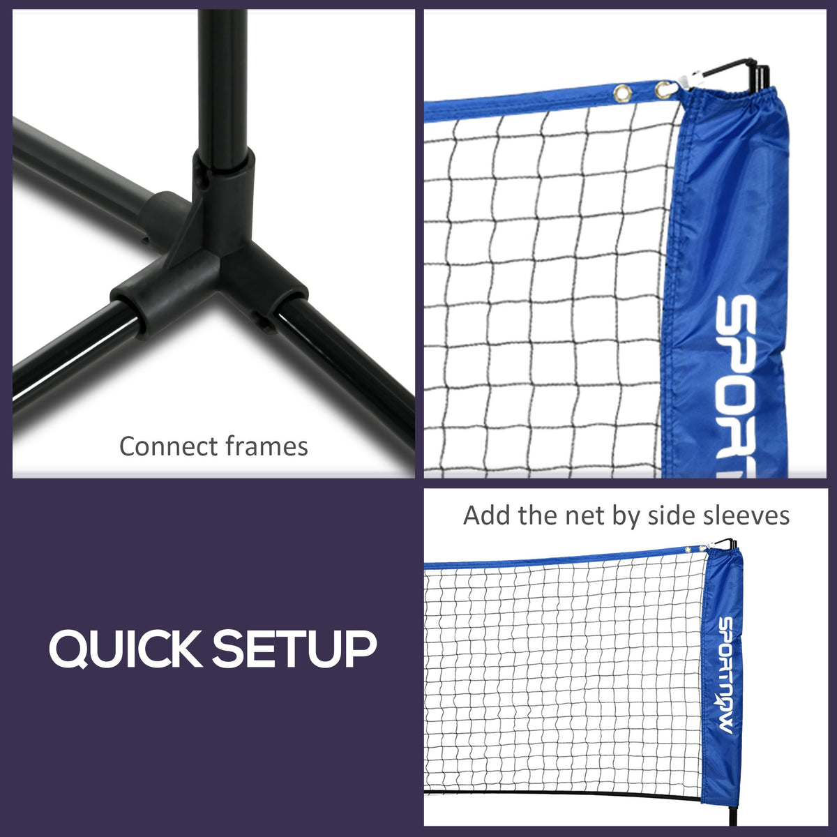 SPORTNOW Portable Badminton Net | Blue & Black | 310x103cm | Height Adjustable 107-155cm | Net 310x72cm | 4x4cm Mesh | Rust-Resistant Metal Frame | Carry Bag | Tennis Pickleball Volleyball
