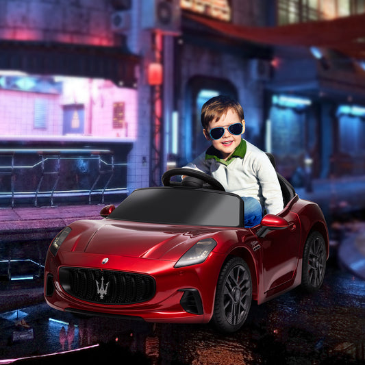 Maserati Gran Turismo Folgore Lincesed Kids Electric Car with Remote Control, Soft Start, Wine Red / Grey