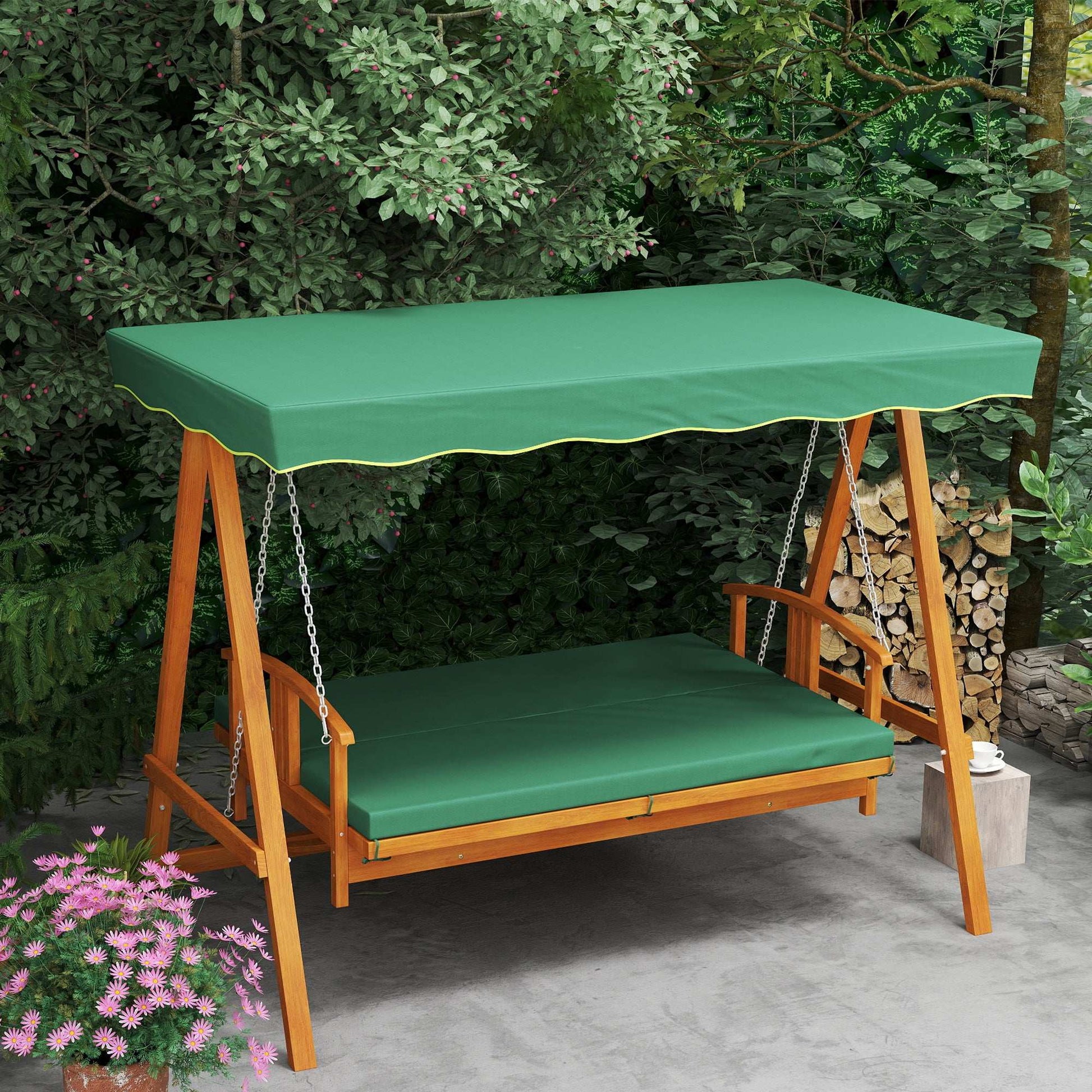 3 Seater 2-in-1 Wooden Garden Swing Seat Chair Bed Outdoor Convertible Hammock Bench Furniture Lounger