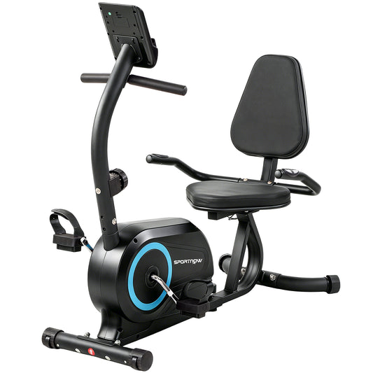 Recumbent Exercise Bike | Bluetooth | Kinomap & Zwift | 8-Level Magnetic Resistance | Padded Seat & Backrest | 120kg | Blue