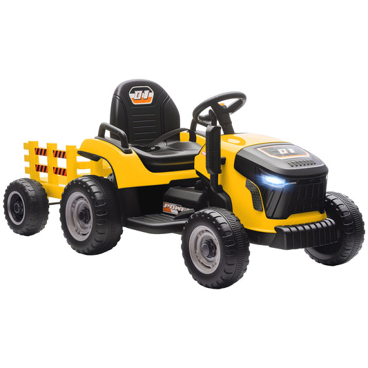 AIYAPLAY 12V Ride on Tractor and Trailer with Remote Control, Music, Shifter, Start-Up Sound, for Kids Ages 3-8 Years