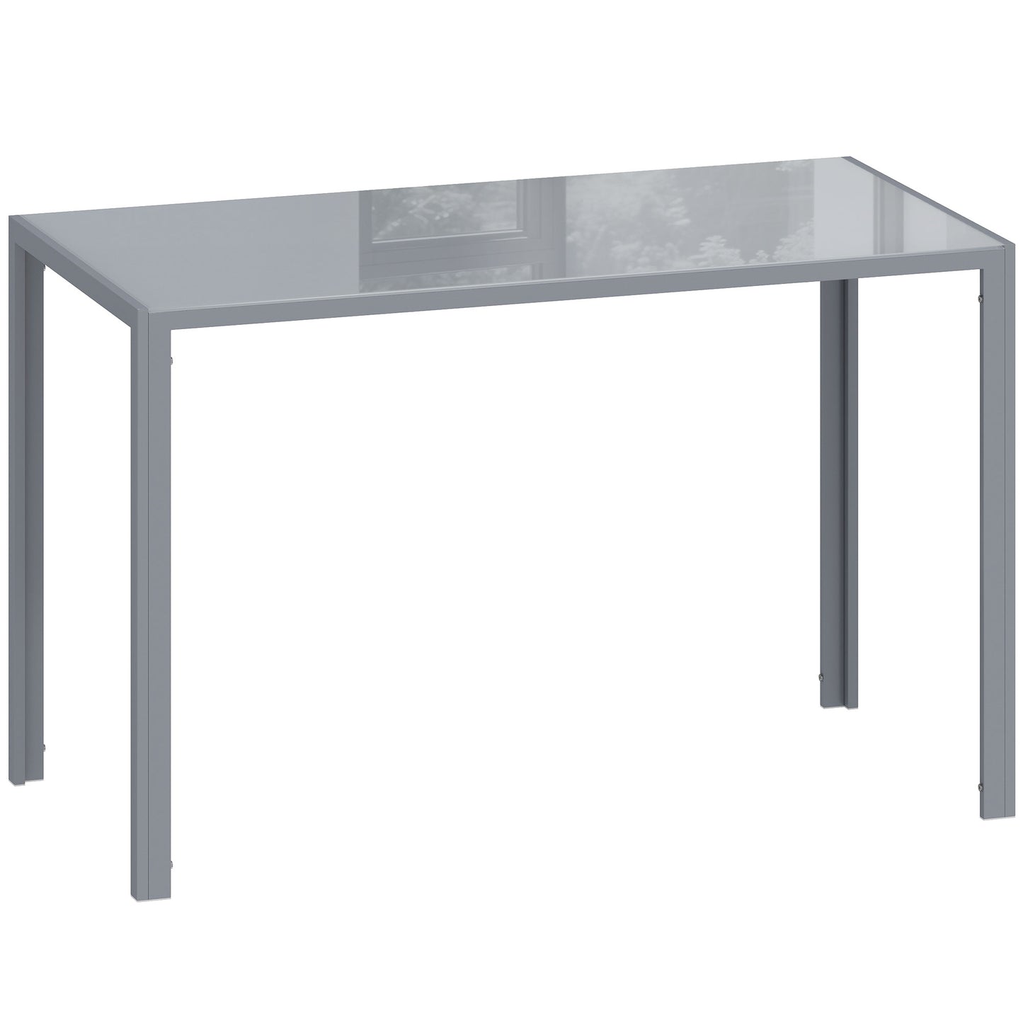 4-Seater Dining Table | 120cm | 6mm Tempered Glass Top | Powder-Coated Steel Legs | Floor Pads | 80kg | Grey