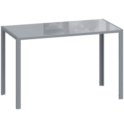 4-Seater Dining Table | 120cm | 6mm Tempered Glass Top | Powder-Coated Steel Legs | Floor Pads | 80kg | Grey
