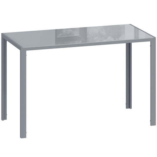 4-Seater Dining Table | 120cm | 6mm Tempered Glass Top | Powder-Coated Steel Legs | Floor Pads | 80kg | Grey