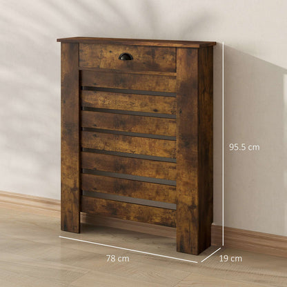MDF & Particle Board Radiator Cover with 1 Drawer | Slatted Design | Skirting Board Cut-Outs | Easy-Fix Clips | Wood-Effect Top | 5kg Drawer Capacity | 78x19x95.5cm | Rustic Brown