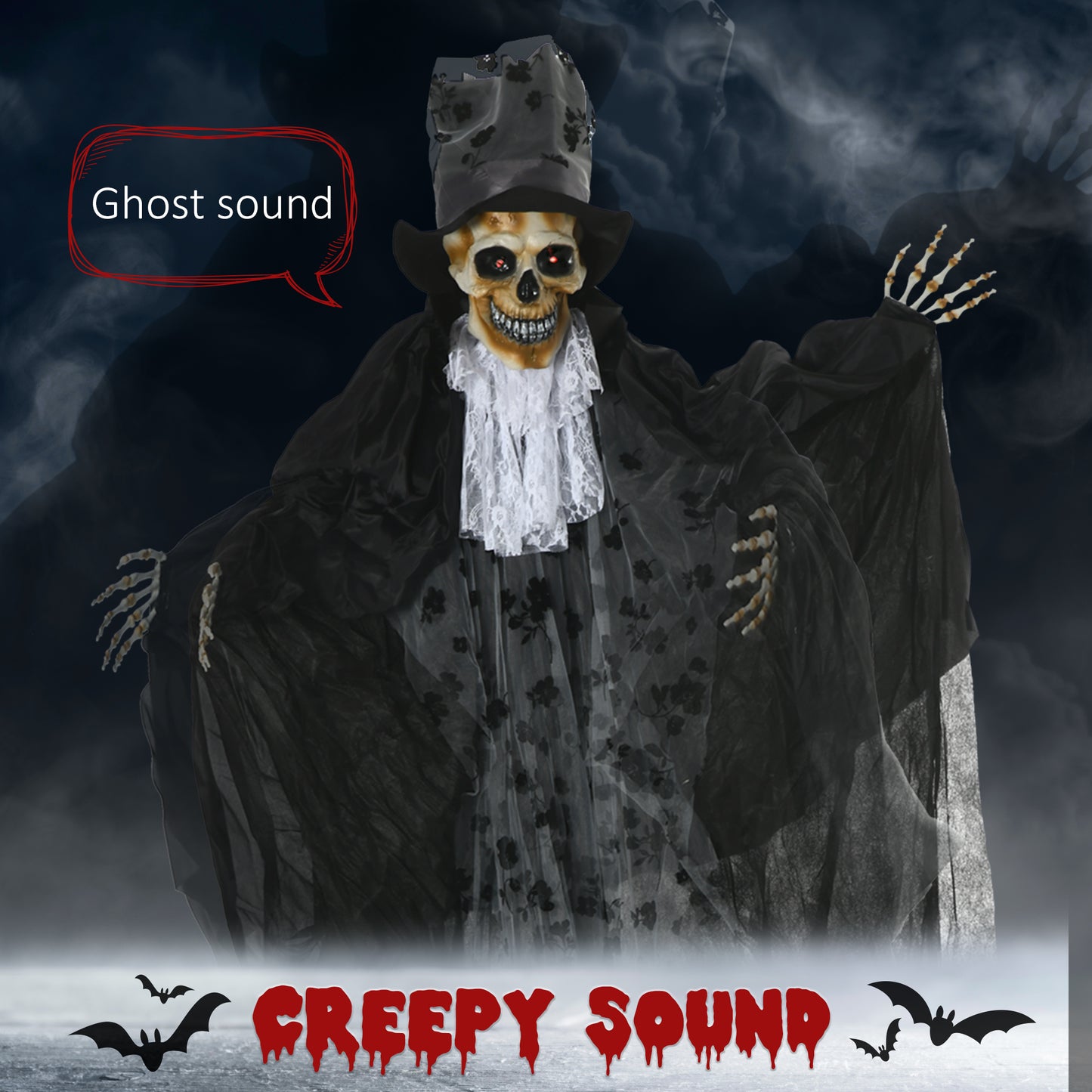 189cm Life Size Outdoor Halloween Decorations Ghost Bridegroom, Animated Prop Animatronic Decor with Sound and Motion Activated, Light Up Eyes, Howling Sound