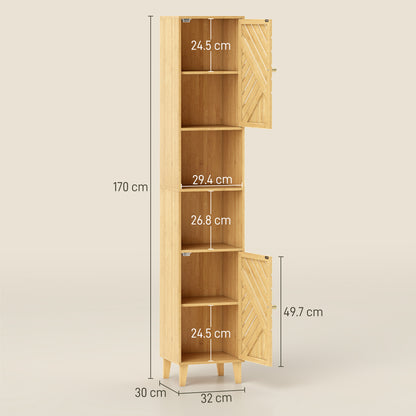 Multi-Storage Bamboo Door Bathroom Cabinet - Natural Finish