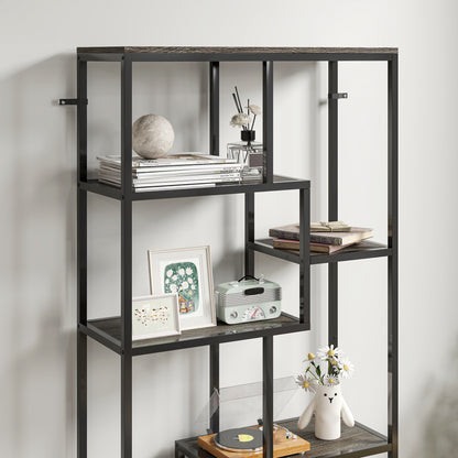 Seven-Tier Geometric Bookcase - Grey/Black