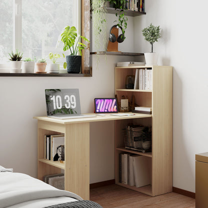 120cm Modern Computer Desk Bookshelf Study Table Workstation PC Laptop Writing Home Office 6 Shelves, Natural Wood Finish