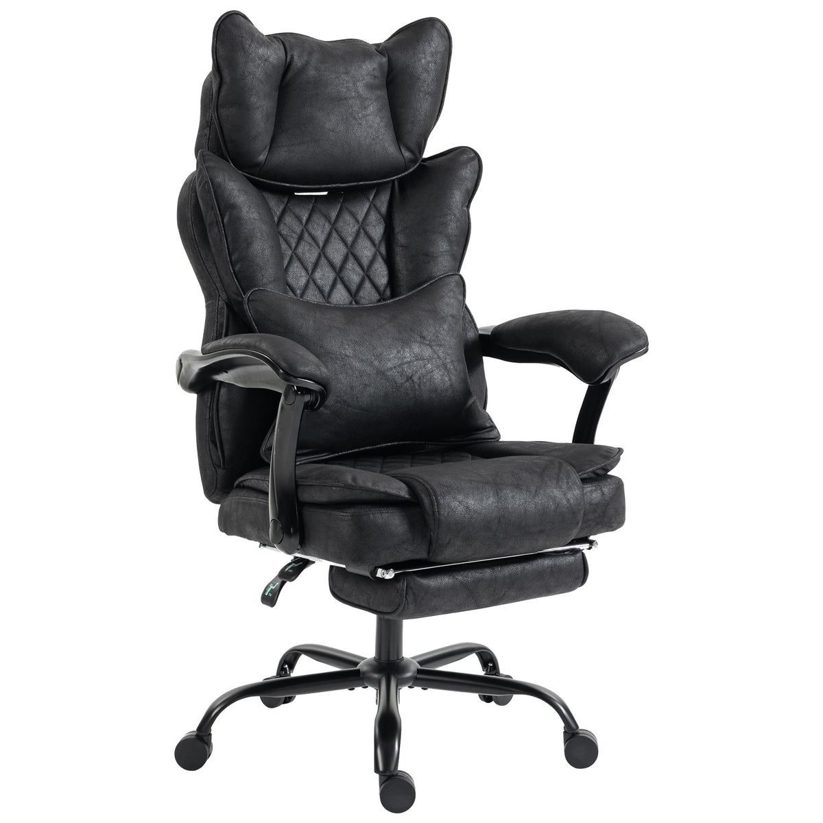 Executive Office Chair | Leathaire | 13cm Spring-Core Seat | 135° Recline & Pull-Out Footrest | Linkage Armrests | Lumbar Pillow | Adjustable Headrest | Fire-Retardant | 180kg | Up to 190cm | Black / Grey
