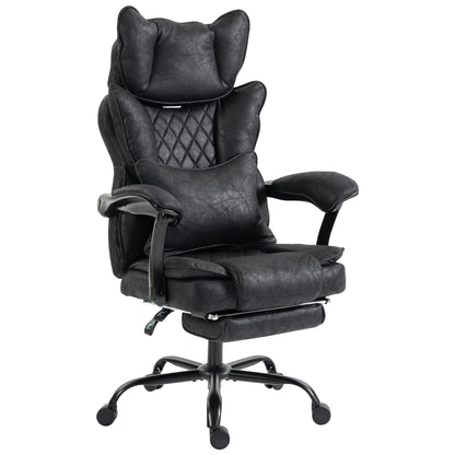 Executive Office Chair | Leathaire | 13cm Spring-Core Seat | 135° Recline & Pull-Out Footrest | Linkage Armrests | Lumbar Pillow | Adjustable Headrest | Fire-Retardant | 180kg | Up to 190cm | Black / Grey