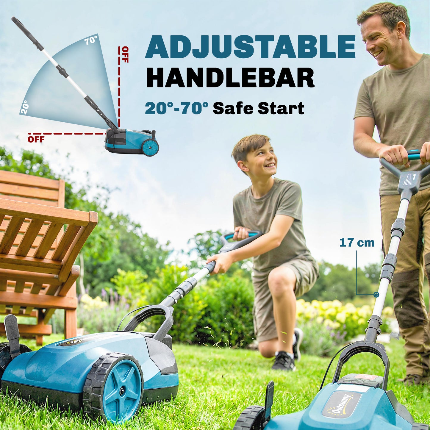 Outsunny 18V Cordless Lawnmower with 2 x 4Ah Batteries & Charger, Battery Lawn Mower with 21cm Cutting Width, 3 Cutting Heights