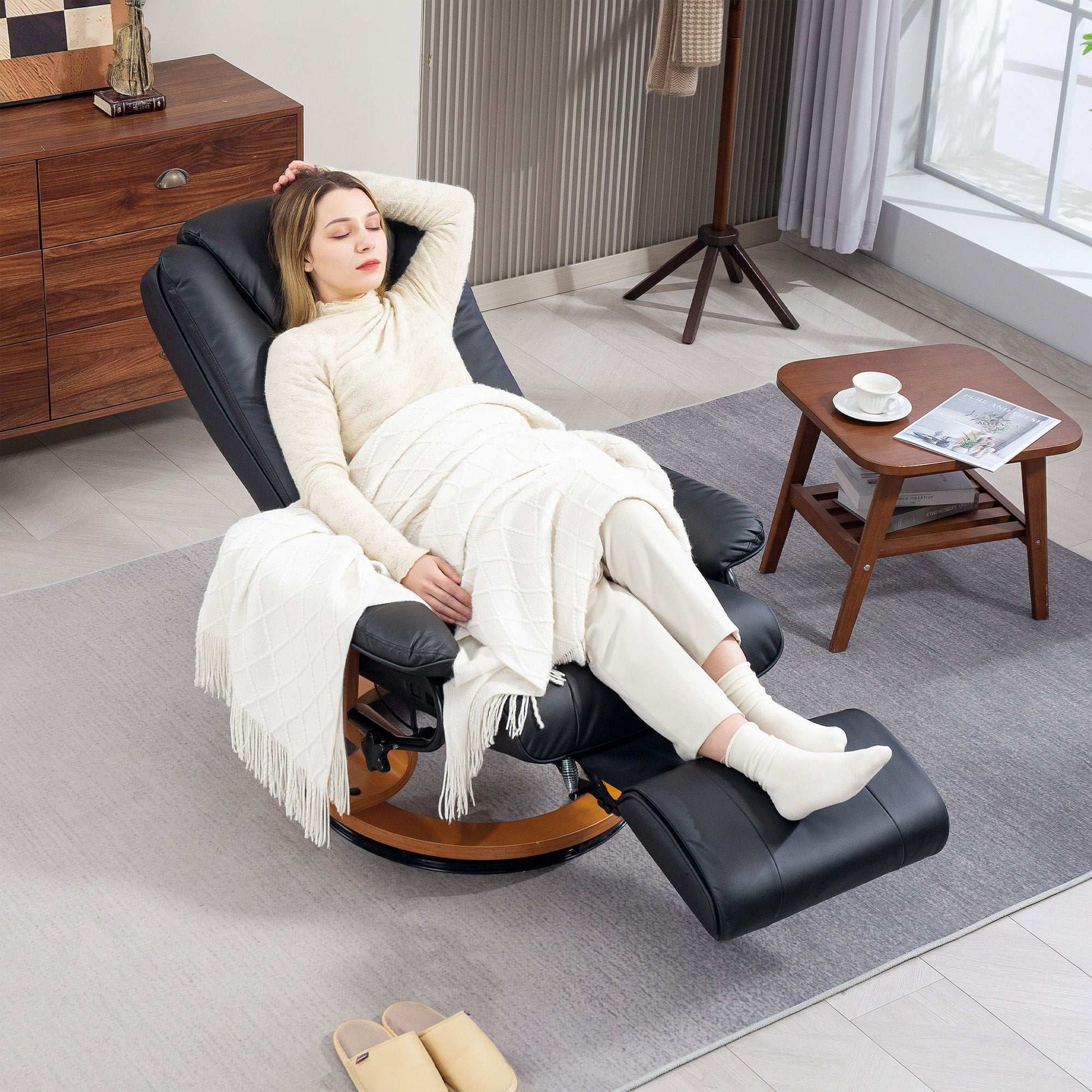Stylish Faux Leather Recliner Chair - Black
