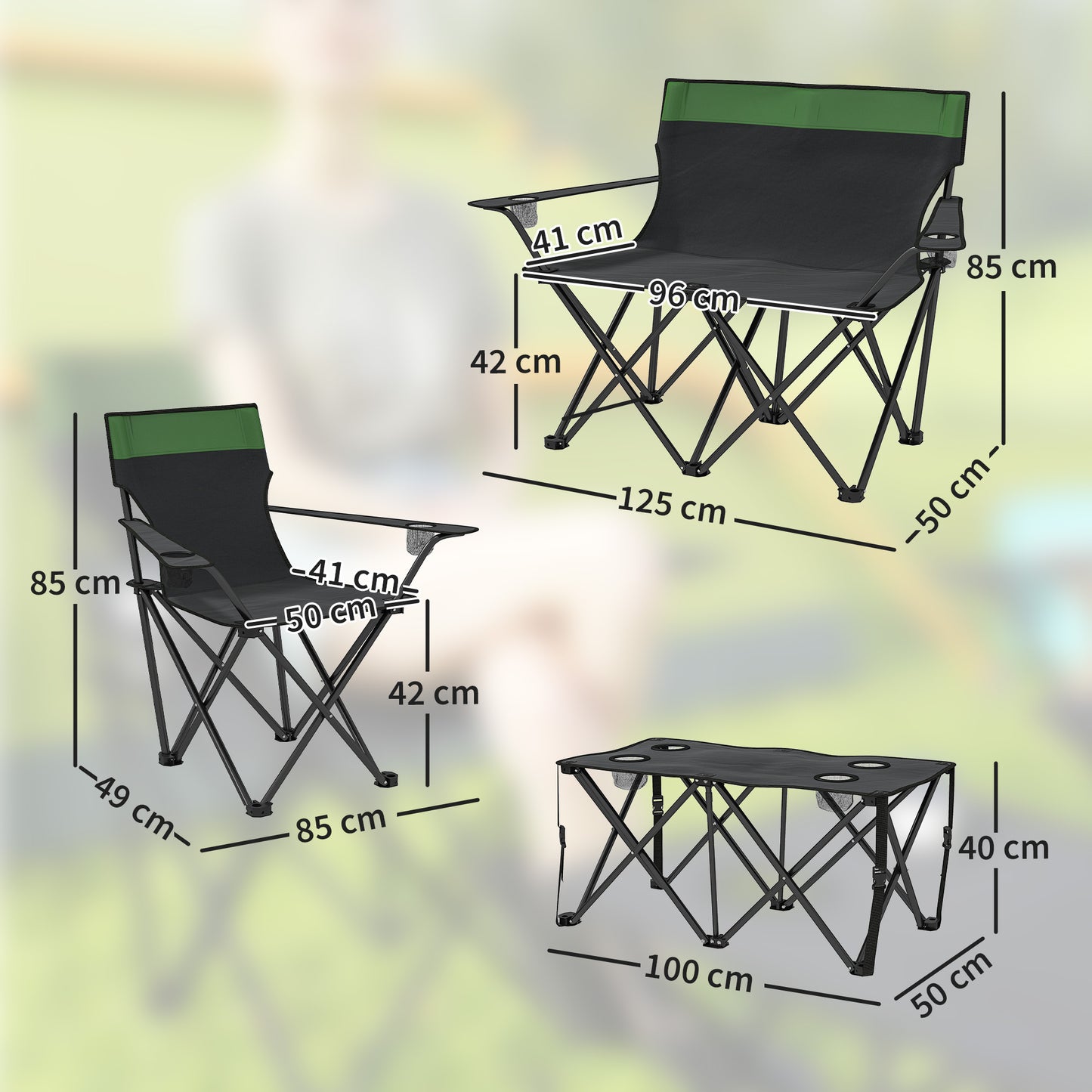 Outsunny Four-Piece Portable Camping Picnic Table Set - Green