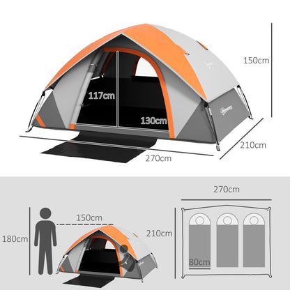 Outsunny 4-5 Man Single Room Camping Tent, 3000mm Waterproof, with Sewn-in Groundsheet and Carry Bag, Grey and Orange