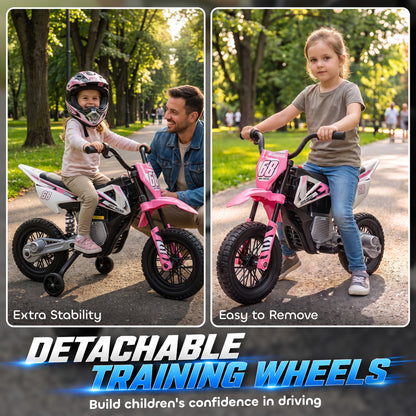 Kids Electric Ride-On Motorcycle | Pink 12V Motorbike with Training Wheels, Rear Suspension, Soft Start & Music | 2.4-5 km/h | 3-6 Years | 30 kg