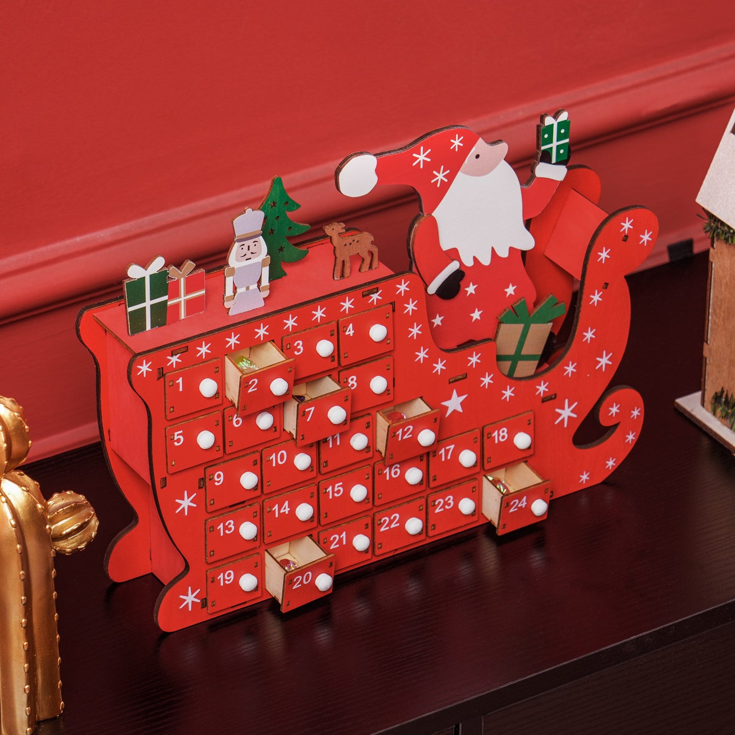 24-Drawer Reusable Every Year Santa Sleigh Christmas Advent Calendar