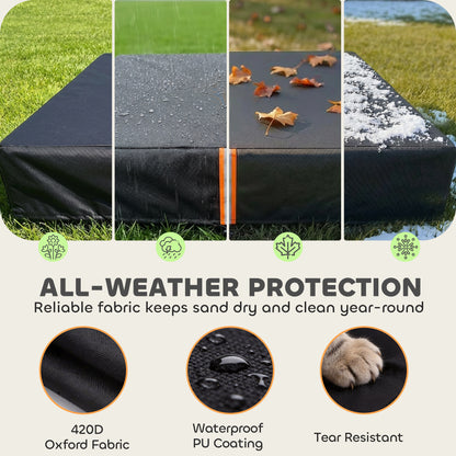 Sandpit Cover Waterproof & UV Protection – 420D Oxford Cloth, Dual Drawstring & Elastic Fix, Reflective Strips, Fits 123–127cm Sandpits, Storage Bag Included – Black