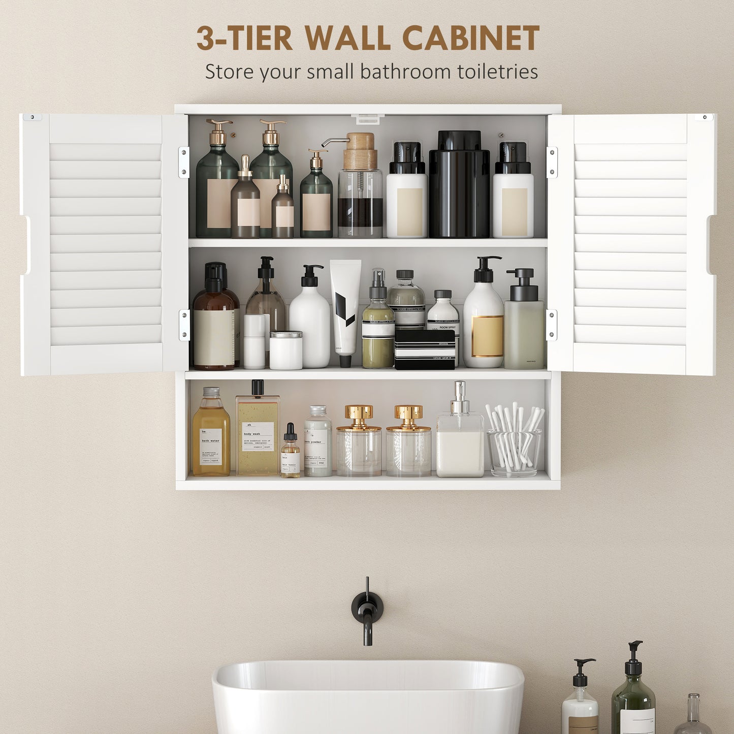 Bathroom Cabinet, Wall Mounted Storage Cabinet with Adjustable Shelves, 60 x 20 x 60 cm