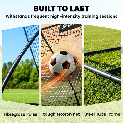 Portable Football Rebounder Net | 140x90cm | Tetoron Net | Steel & Fibreglass Frame | Carry Bag | Ground Stakes | Black