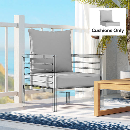 Deep Seat Chair Cushion Set | 15cm Thick Seat & Back Cushion | Removable Washable Covers | Fade & Stain Resistant | Indoor & Outdoor | Seat 61 x 61cm | Back 63 x 55cm | Light Grey