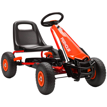 AIYAPLAY Kids Pedal Go-Kart | Red or Blue | 110x61x62cm | Ø25cm EVA Wheels | Adjustable Seat 30cm | 5cm Adjustment | Manual Brake & Clutch | Steel Frame | 30kg Max | Age 3-8 | Height 105-125cm | EN71