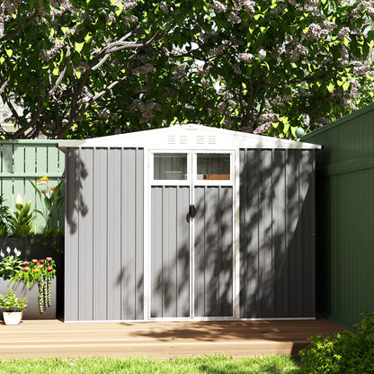 Outsunny 8 x 4 ft Metal Garden Shed, Garden Storage Shed with Window, 4 Vents and Lockable Door, Waterproof Galvanised Steel Tool Storage Shed