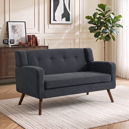 2 Seater Sofa | Dark Grey Corduroy Loveseat with Tufted Back, Padded Arms & 240kg Capacity