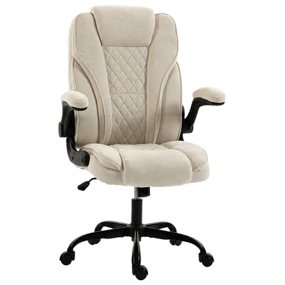 Ergonomic Office Chair | Flip-Up Armrests | Pocket Springs | Class 3 Gas Lift | Linen-Look Fabric | Diamond Pattern | Dark Grey / Beige