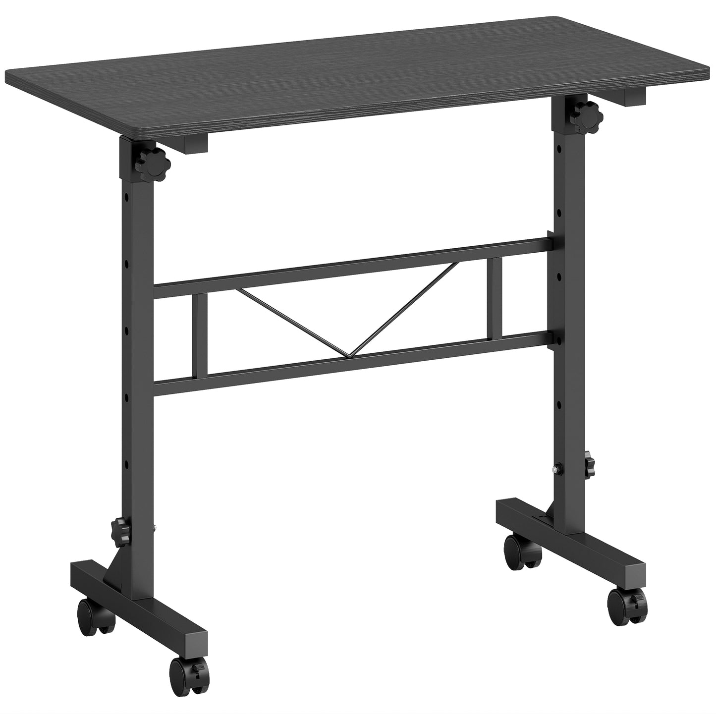 Overbed Table | 6 Height Settings 70-110cm | 4 Caster Wheels with 2 Brakes | Anti-Tip Device | 80x40cm Top | 15kg | Particleboard & Steel | Rustic Brown & Black