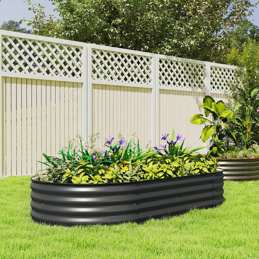 Flexible Galvanised Steel Raised Garden Bed | Safety Rubber Edging | Open Bottom | Configurable Round Oval or Oblong | 180x90x30cm | For Flowers Herbs & Succulents | Dark Grey