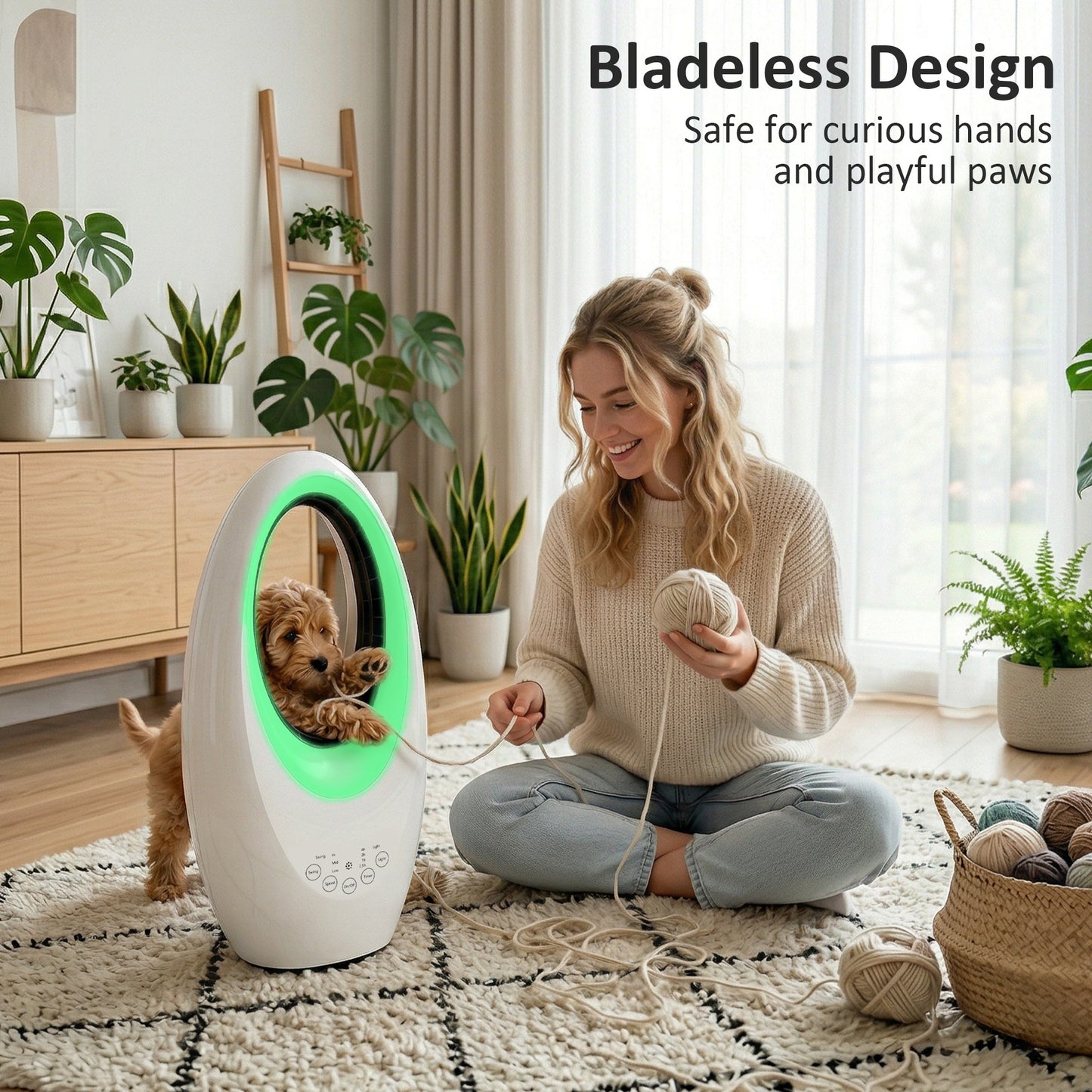 Bladeless Tower Fan | 36dB Quiet | 60° Oscillation | 4-Colour LED | 3 Speeds | 7.5hr Timer | Remote | White