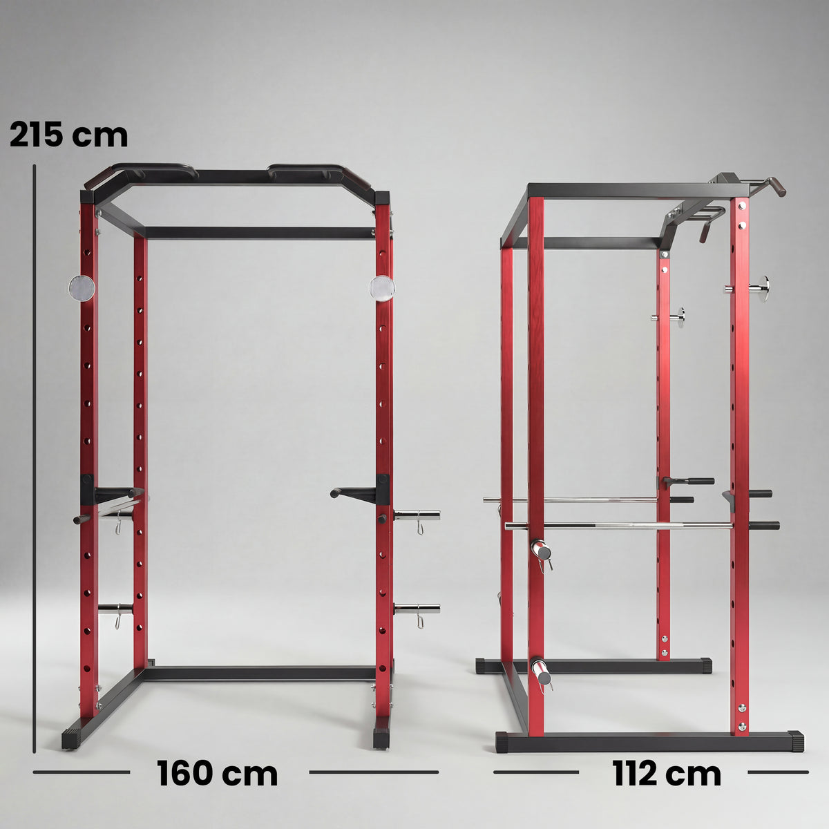 SPORTNOW Power Tower | Adjustable Squat Rack | Red & Black Steel | 160x112x215cm | 460kg Max Load | 11 Height Levels | Pull-Up Bar | Dip Station | Safety Arms | Plate Storage | Home Gym Strength Training