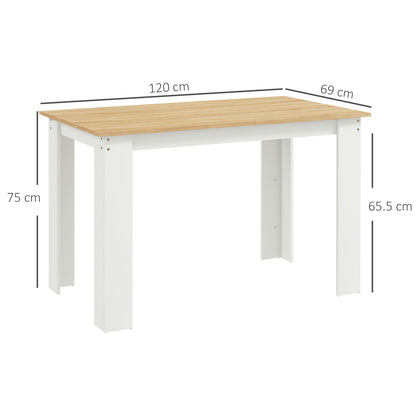 Wood Effect Dining Table | 4-6 Seater | 120x69x75cm | Melamine Surface | Water Resistant | Triangular Legs | Oak & White