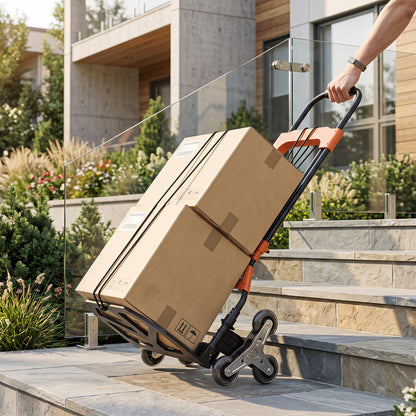 Heavy Duty Foldable Trolley on Wheels | 75kg Flat / 45kg Stairs | Tri-Wheel Stair Climbing | Telescopic Handle | Steel | Black & Orange