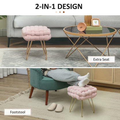 Velvet-Feel Bold Woven Footstool - Pink