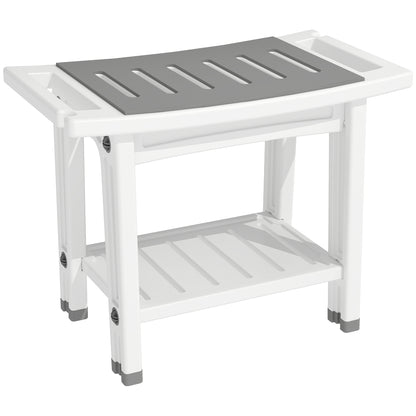 2-Tier Shower Bench & Stool | HDPE | EVA Seat Pad | Built-In Shelf & Shower Holder | 120kg | 55.5x31.5x46.5cm | White & Grey