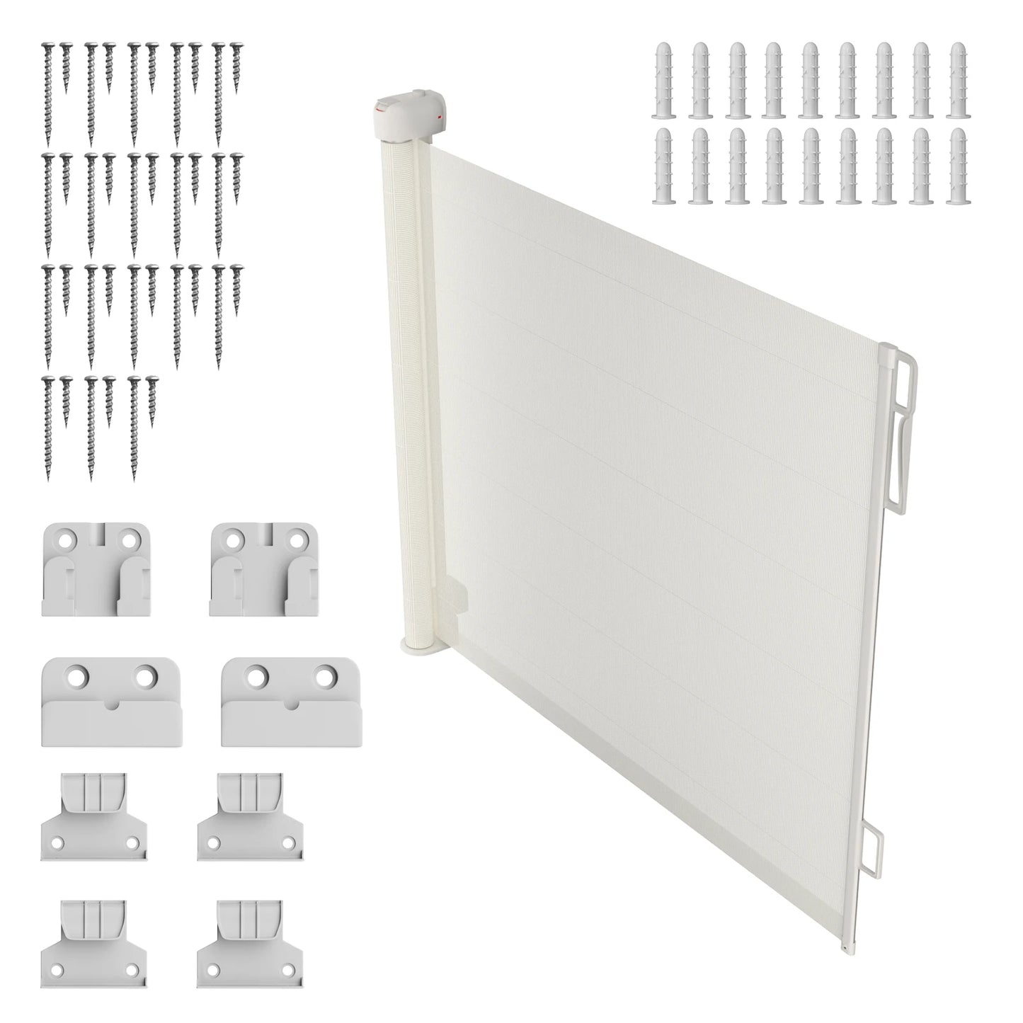 Extra Wide Kids Pet Gate Retractable Dog Gate For Babies And Pets, White, One Handed Operation, Mesh Safety
