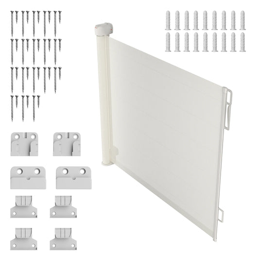 Extra Wide Kids Pet Gate Retractable Dog Gate For Babies And Pets, White, One Handed Operation, Mesh Safety