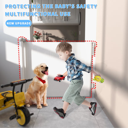 Extra Wide Kids Pet Gate Retractable Dog Gate For Babies And Pets, White, One Handed Operation, Mesh Safety