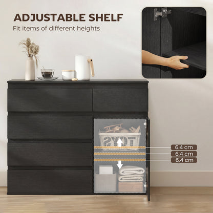 Modern Sideboard, Sideboard Storage Cabinet with 5 Drawers, Adjustable Shelf, Soft-Close Door, Black / White