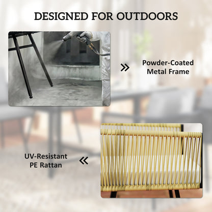 5-Piece Rattan Garden Dining Set | PS Wood-Plastic Table 110x110cm | 4 PE Rattan Armchairs | Thick Cushions | Zip Covers | Powder-Coated Metal Frame | Adjustable Feet | 120kg Chair Capacity | Beige