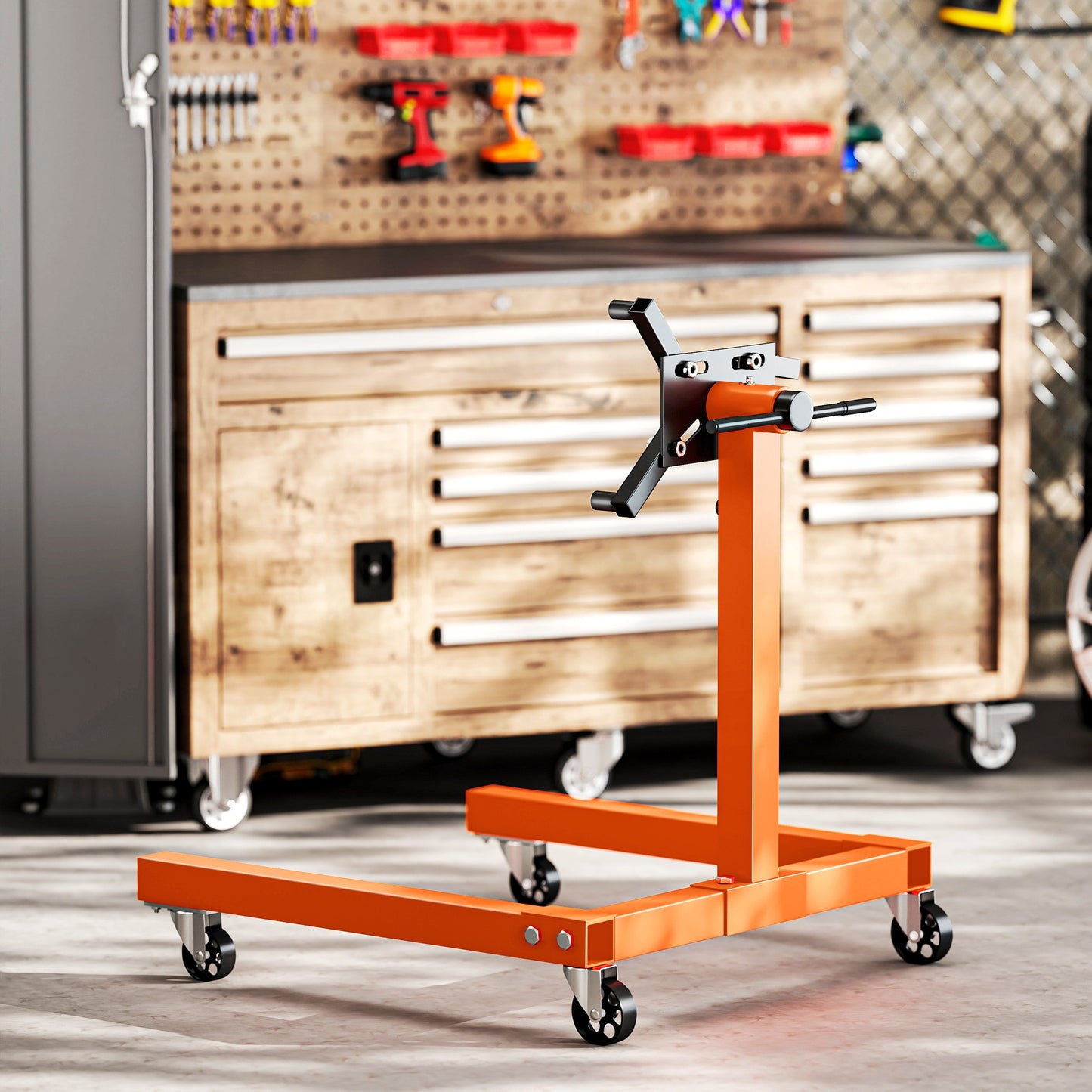 Engine Stand, 570 kg Rotating Engine Stand W/ 360 Degree Adjustable Head, 4 Mounting Arms, Heavy Duty, Universal Wheels for Garage Workshop Auto Repair