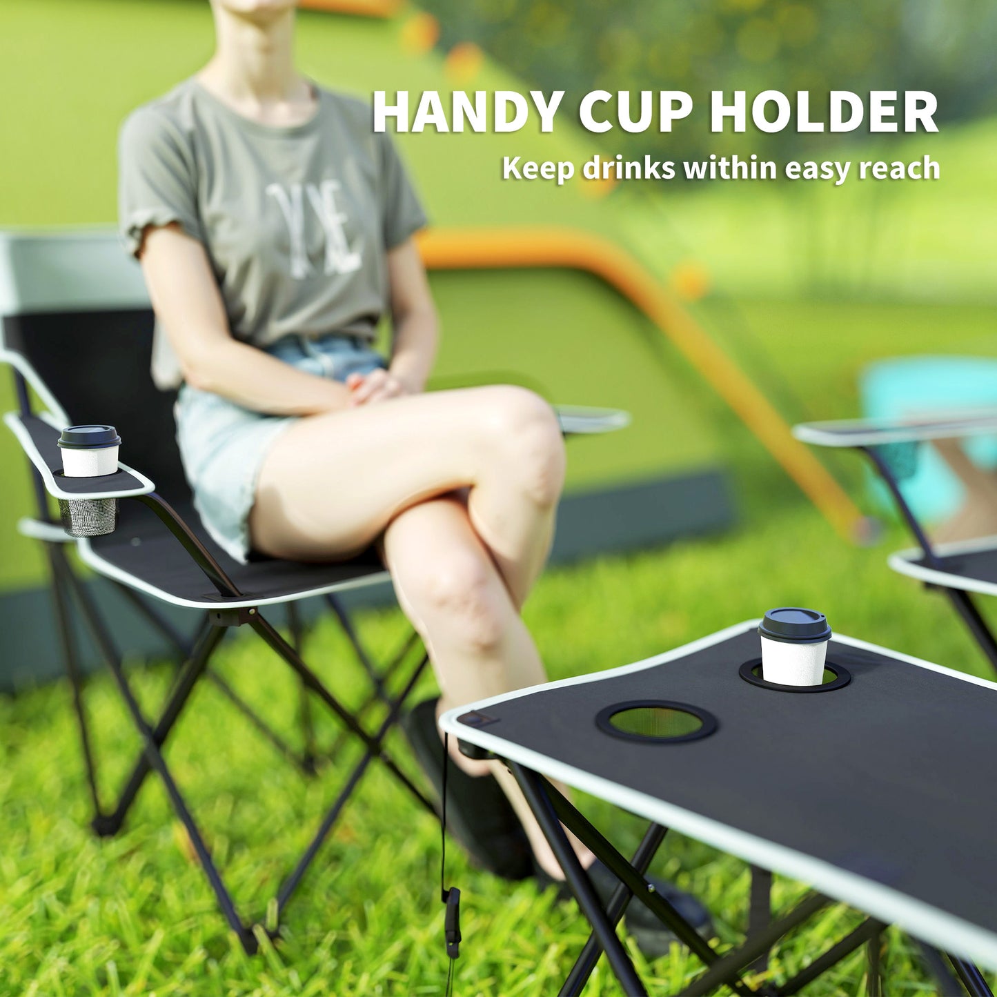 Outsunny Four-Piece Portable Camping Picnic Table Set - Grey