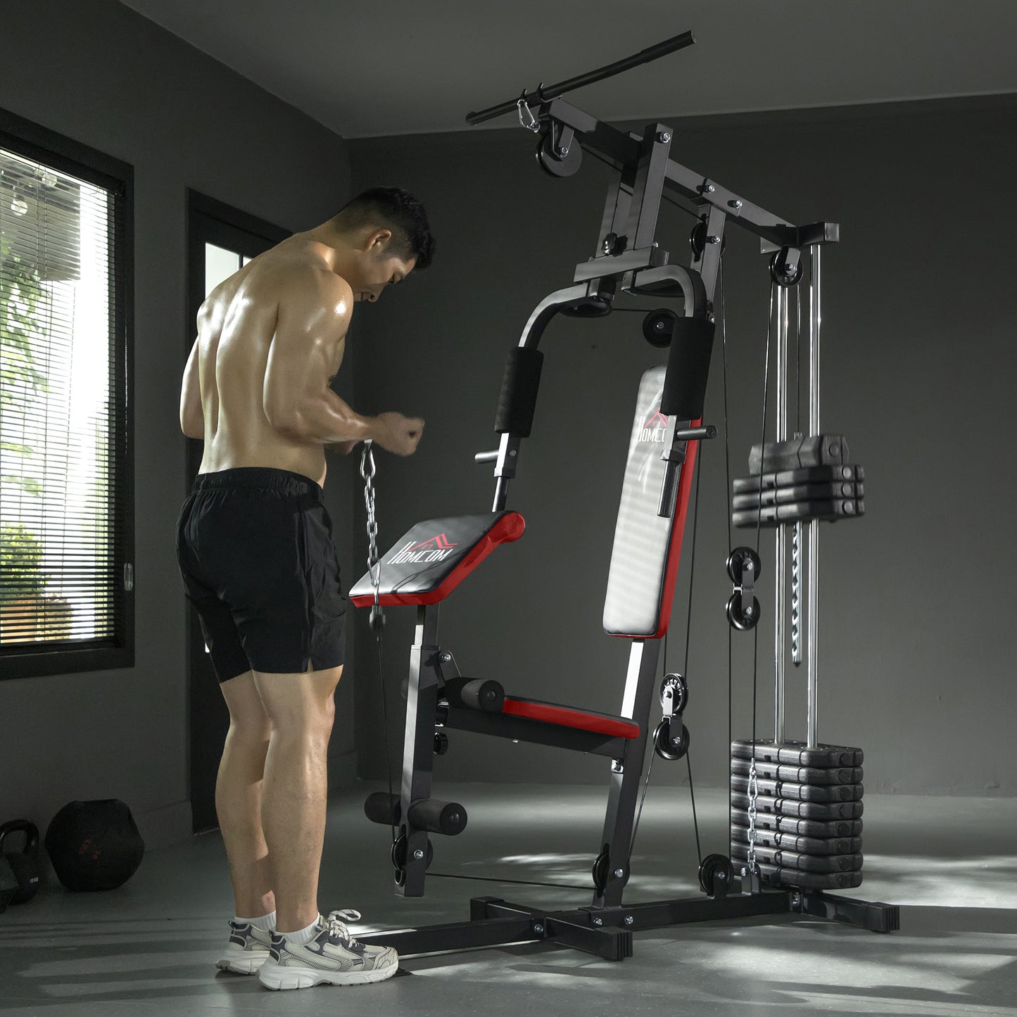 Home Multi-Gym Station | 65kg Weight Stack | Pec Fly | Lat Pulldown | Leg Curl & Extension | Black | 110kg Max