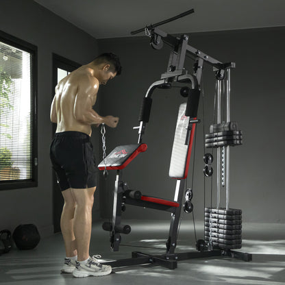 Home Multi-Gym Station | 65kg Weight Stack | Pec Fly | Lat Pulldown | Leg Curl & Extension | Black | 110kg Max