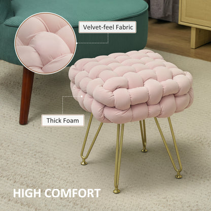 Velvet-Feel Bold Woven Footstool - Pink
