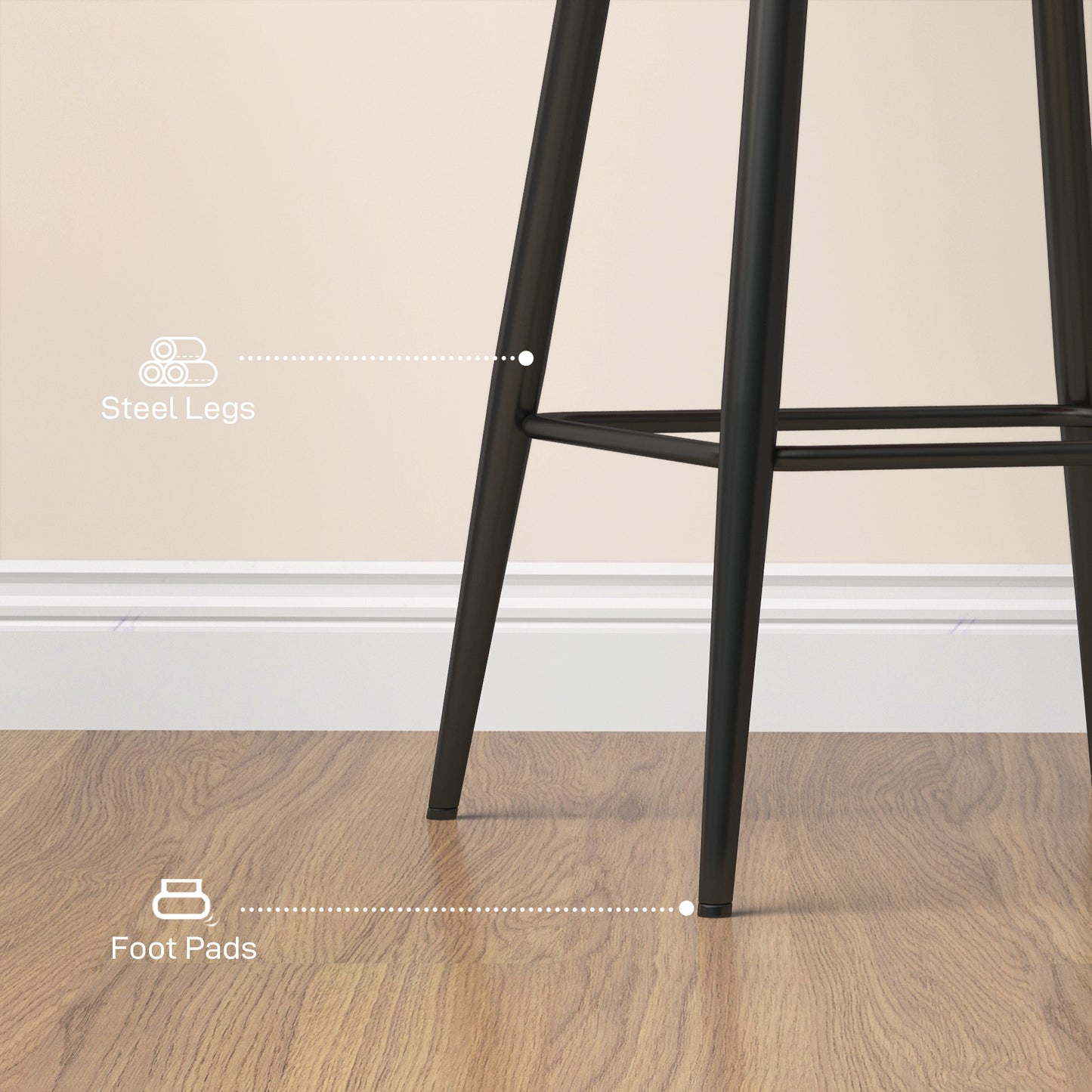 Retro Style Set of Two Velvet-Feel Bar Stools - Brown