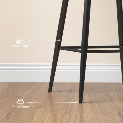 Retro Style Set of Two Velvet-Feel Bar Stools - Brown