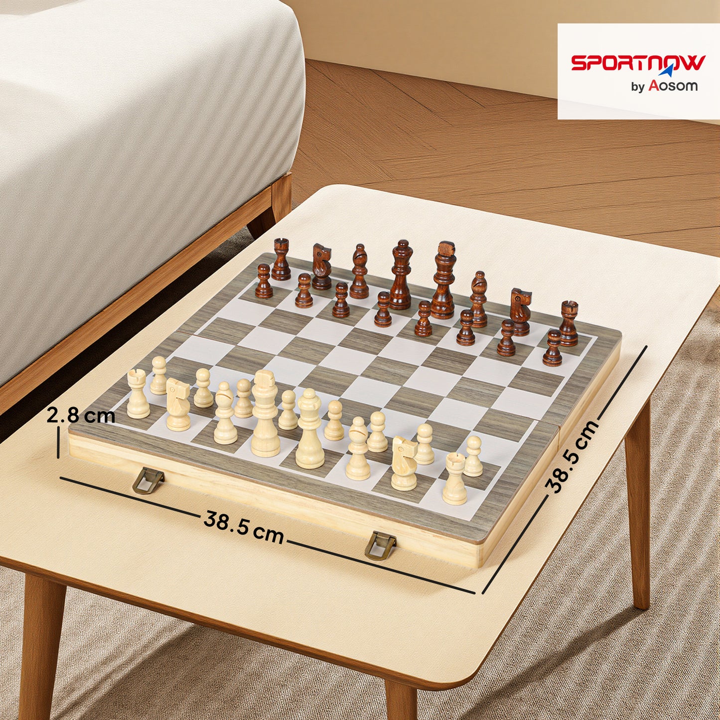 SPORTNOW 15 Inch Chess Set, Foldable Chess and Draughts Set, Brown